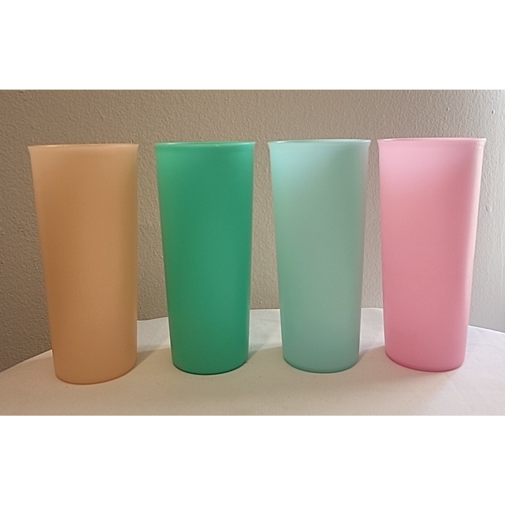 Set of 4 Vintage TUPPERWARE Pastel Tumblers 116 green pink orange 9 oz